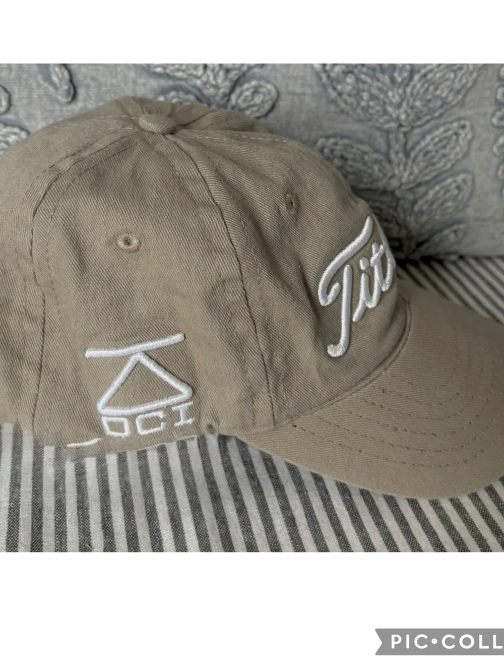 Titleist Khaki Dad Hat Adjustable Golf Cap 975 Script Logo Beige